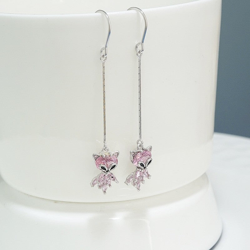 Sterling Silver Red And Pink Little Fox Threader Earrings
