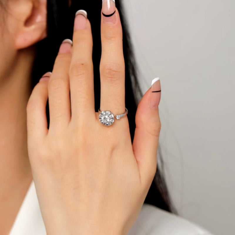 Sterling Silver Rotatable Adjustable Zircon Rings