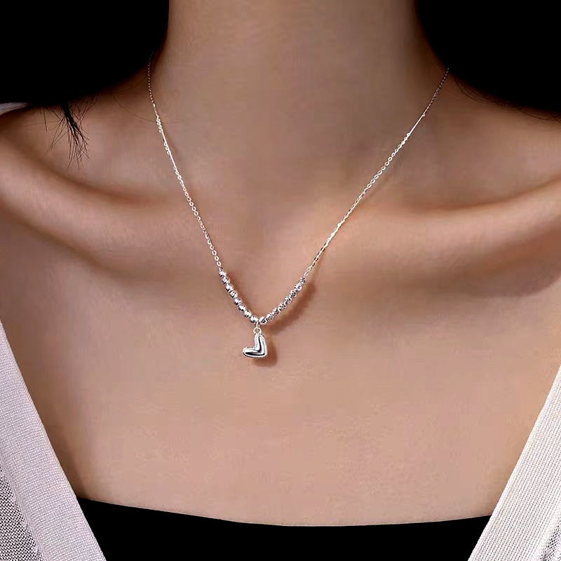 Sterling Silver Round Bead Heart Necklaces