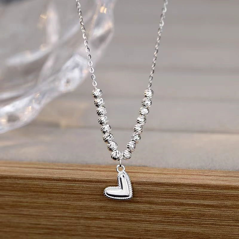 Sterling Silver Round Bead Heart Necklaces
