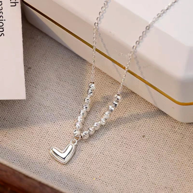 Sterling Silver Round Bead Heart Necklaces