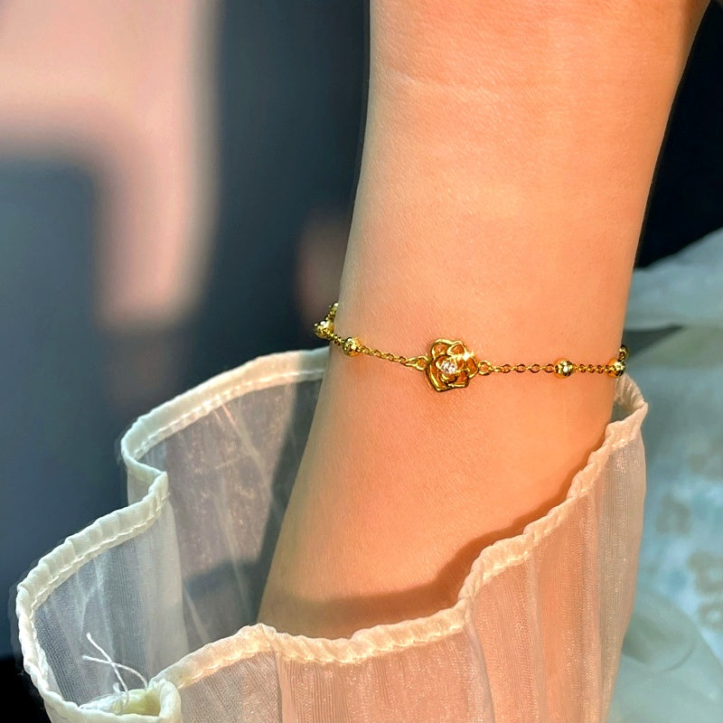 Sterling Silver Round Bead Rose Bracelets