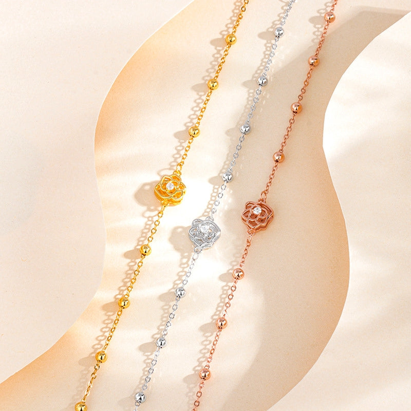 Sterling Silver Round Bead Rose Bracelets