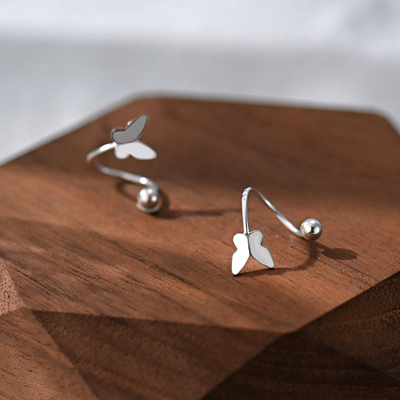 Sterling Silver Screw Butterfly Stud Earrings