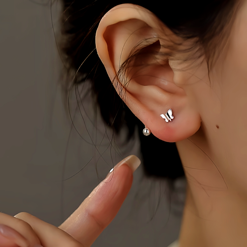 Sterling Silver Screw Butterfly Stud Earrings