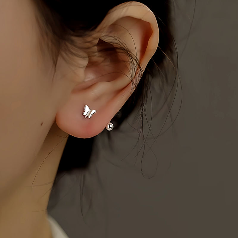 Sterling Silver Screw Butterfly Stud Earrings