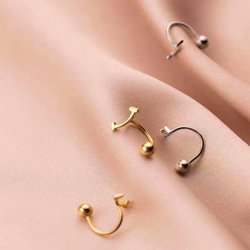 Sterling Silver Screw Smiling Arc-Shaped Earrings