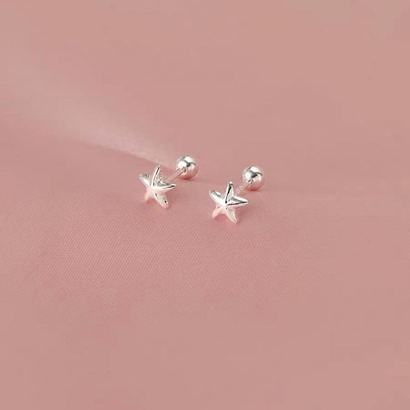 Sterling Silver Screw Star Stud Earrings