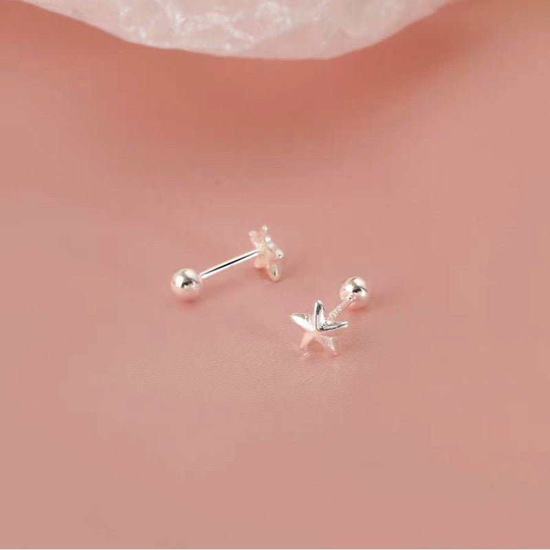 Sterling Silver Screw Star Stud Earrings