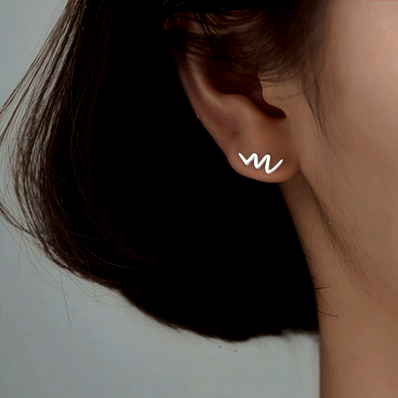 Sterling Silver Simple Glossy Wave Stud Earrings