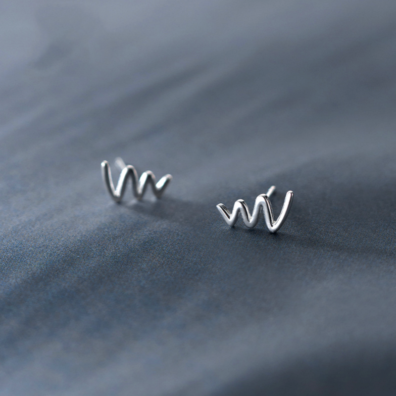 Sterling Silver Simple Glossy Wave Stud Earrings