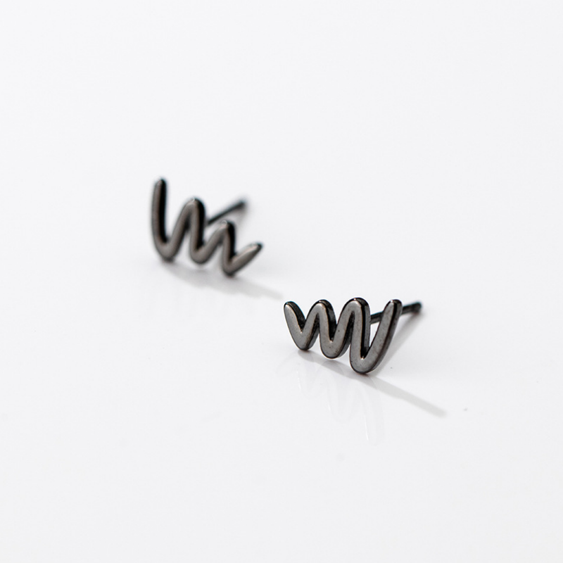 Sterling Silver Simple Glossy Wave Stud Earrings