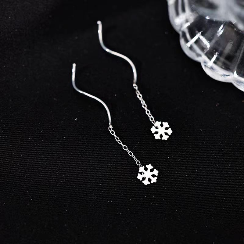 Sterling Silver Simple Snowflake Threader Earrings