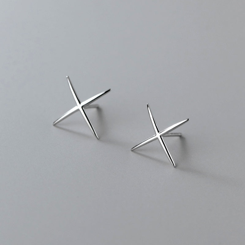 Sterling Silver Simple X-Shaped Stud Earrings