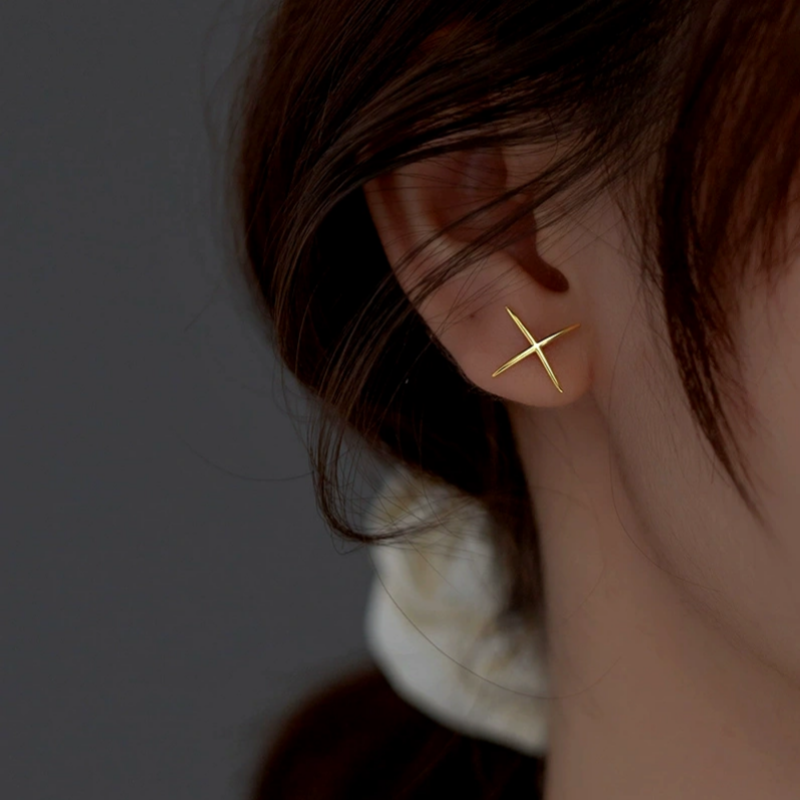 Sterling Silver Simple X-Shaped Stud Earrings