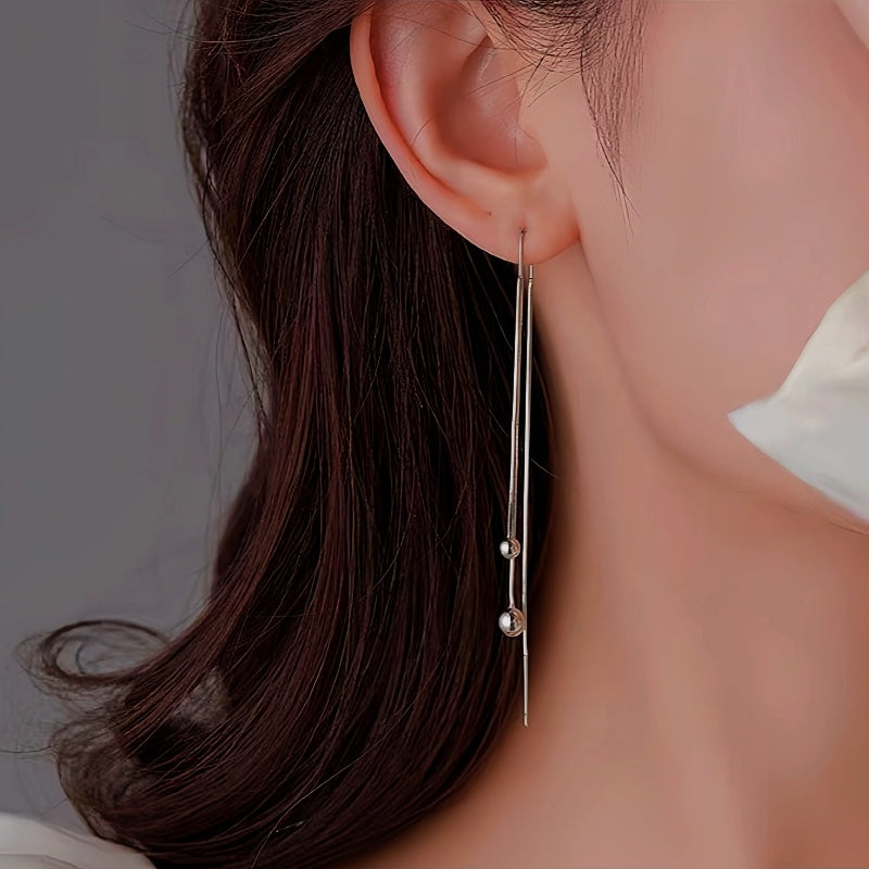 Sterling Silver Small Bean Tassel Threader Earrings