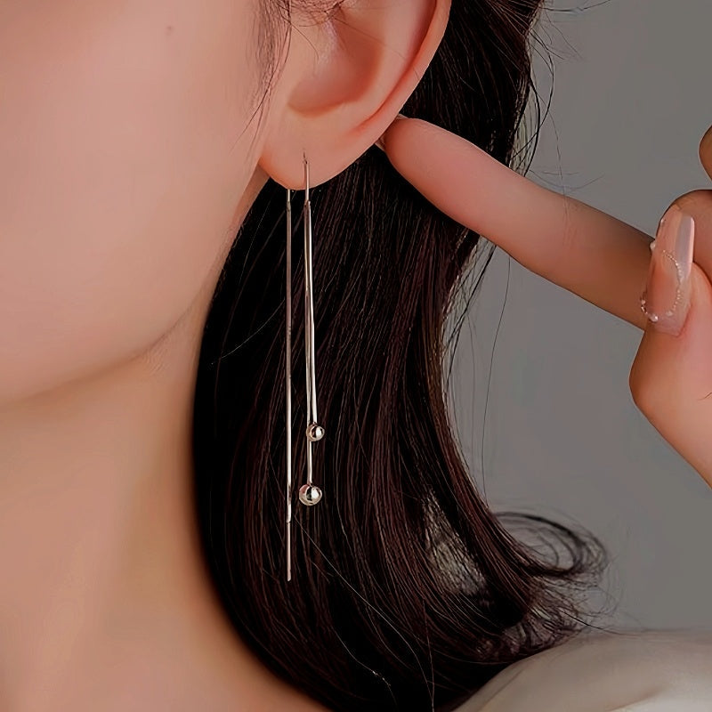 Sterling Silver Small Bean Tassel Threader Earrings
