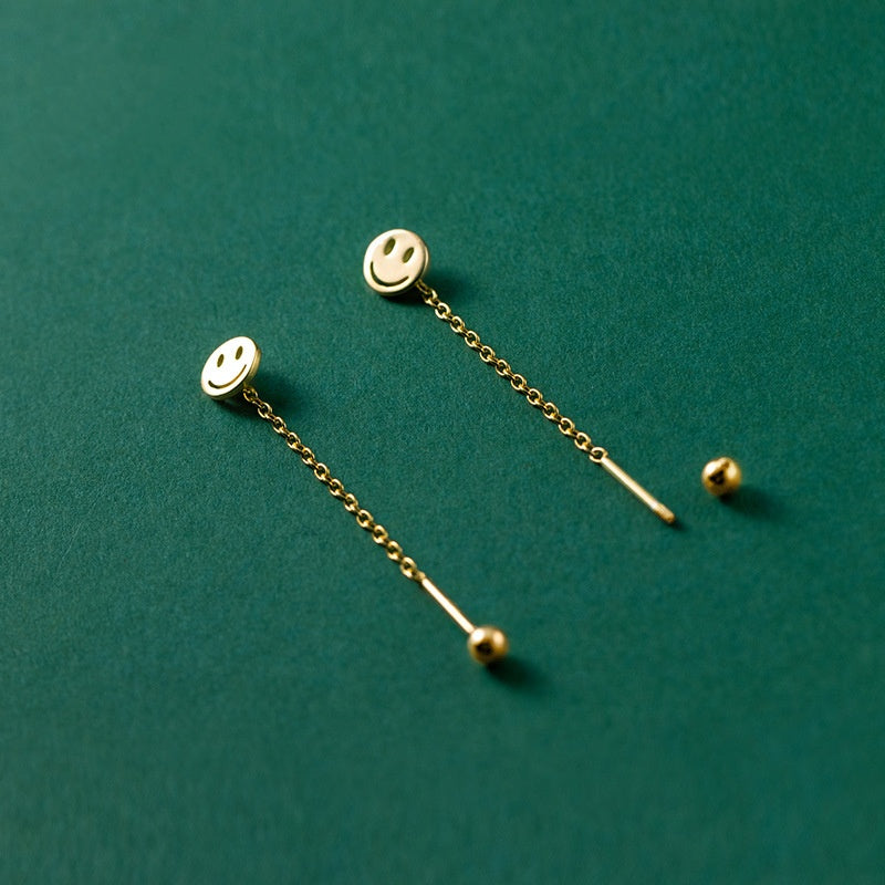 Sterling Silver Smiley Face Threader Earrings