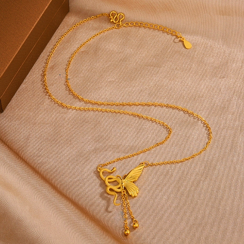 Sterling Silver Snake And Butterfly Tassel Necklace