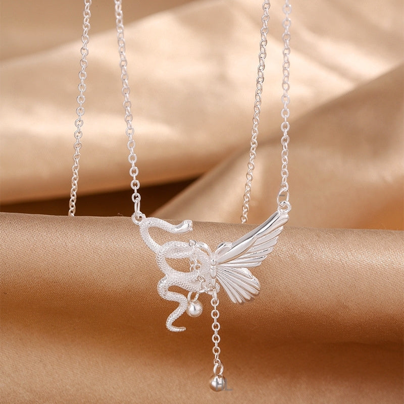 Sterling Silver Snake And Butterfly Tassel Necklace