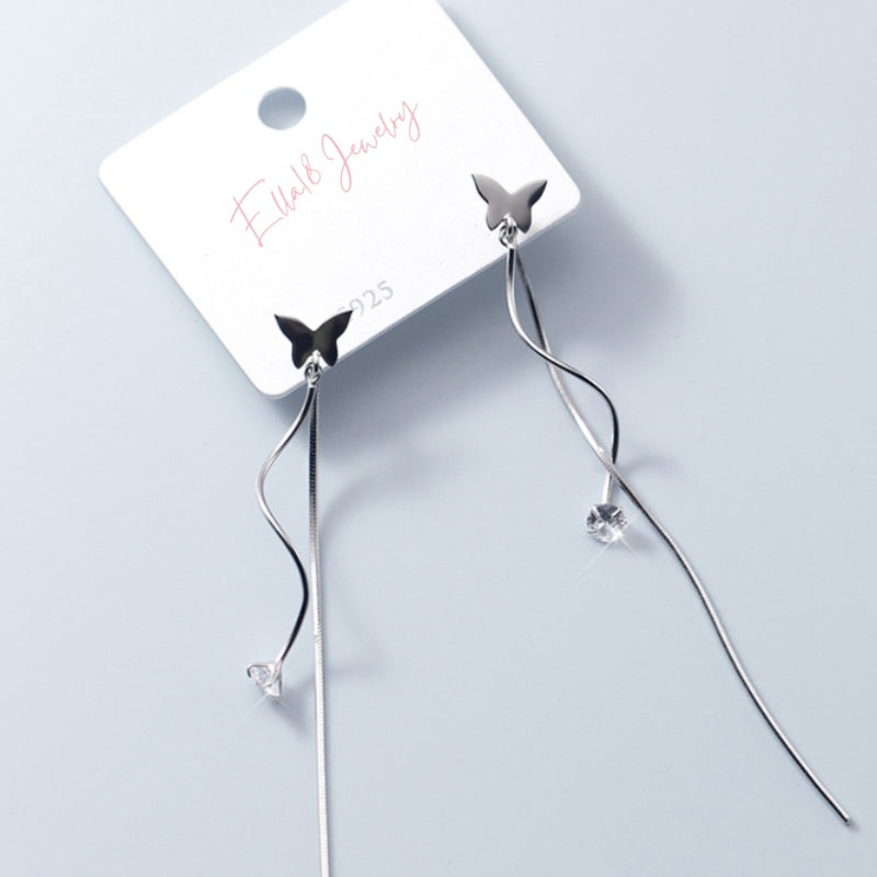 Sterling Silver Solitaire Butterfly Threader Earrings