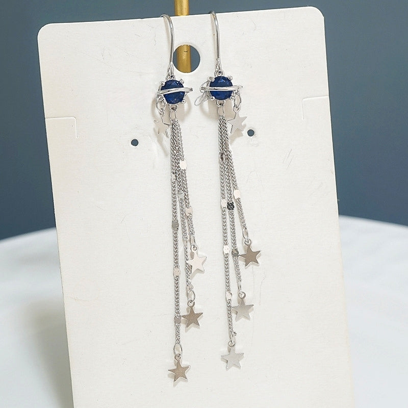 Sterling Silver Space Star Threader Tassel Earrings