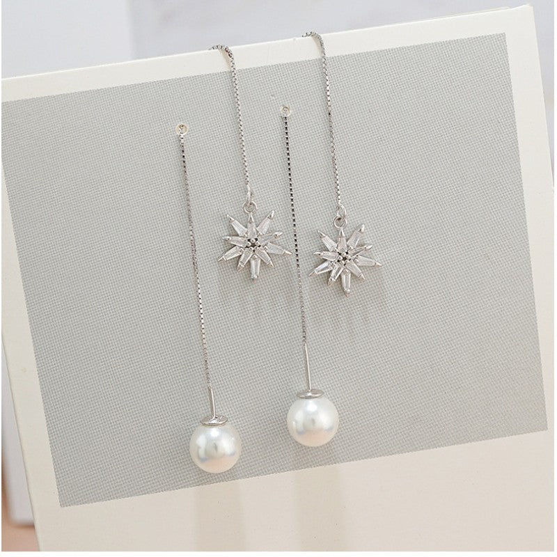 Sterling Silver Sparkling Star Pear Threader Earrings