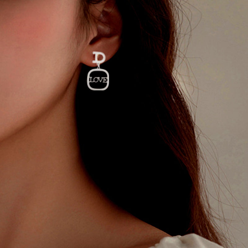 Sterling Silver Square LOVE Letter Earrings