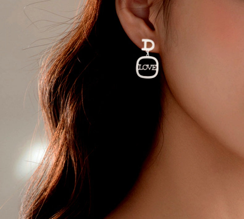 Sterling Silver Square LOVE Letter Earrings