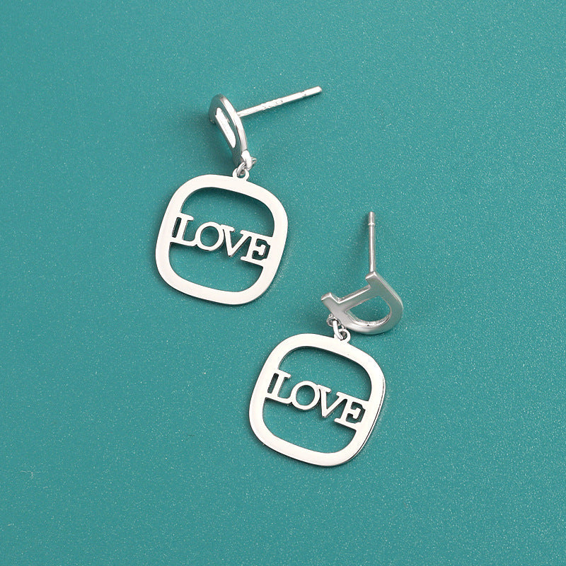 Sterling Silver Square LOVE Letter Earrings
