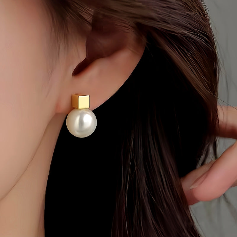 Sterling Silver Square Pearl Earrings