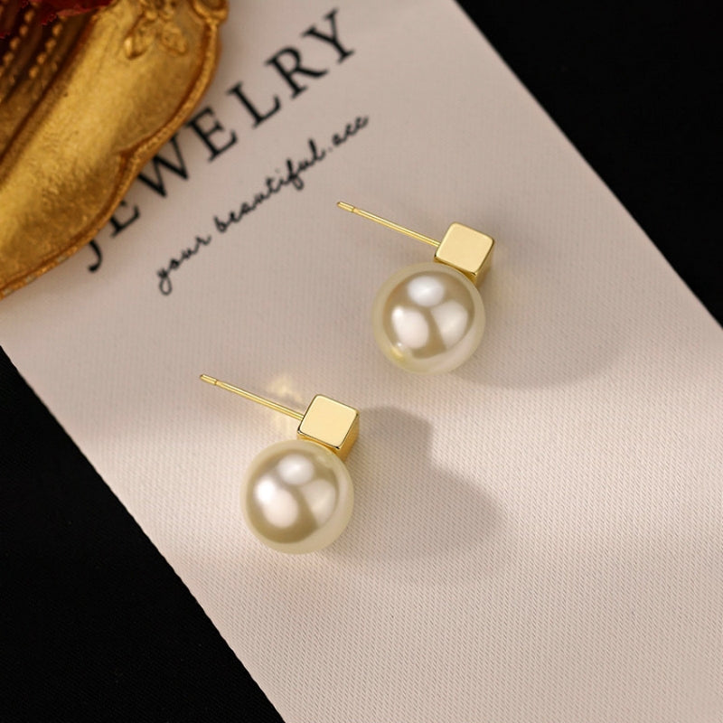 Sterling Silver Square Pearl Earrings