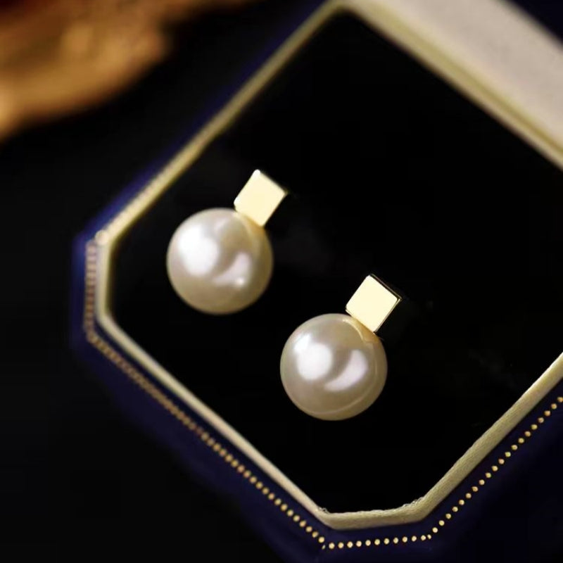 Sterling Silver Square Pearl Earrings