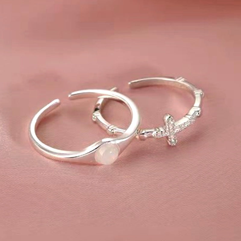 Sterling Silver Stacked Cross Moonstone Rings