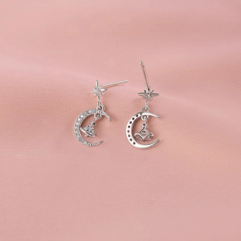 Sterling Silver Star And Moon Earrings
