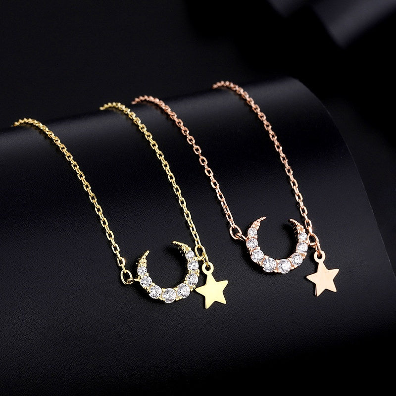 Sterling Silver Star And Moon Necklace