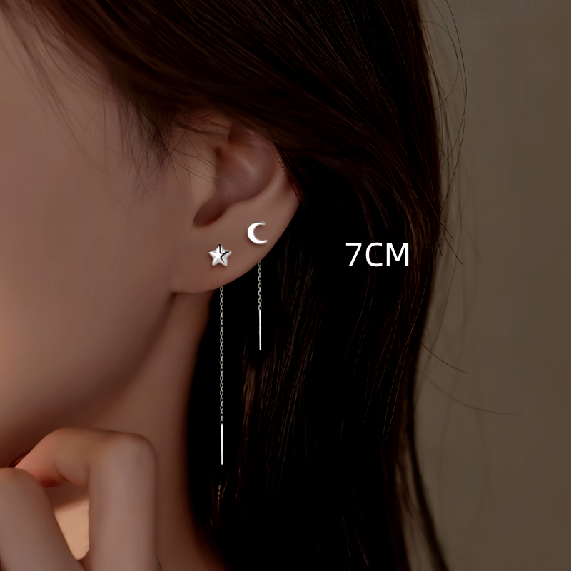 Sterling Silver Star And Moon Threader Earrings