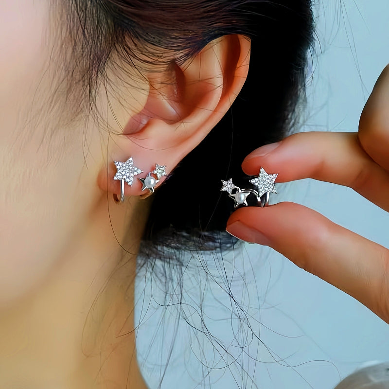 Sterling Silver Star And Pearl Studs
