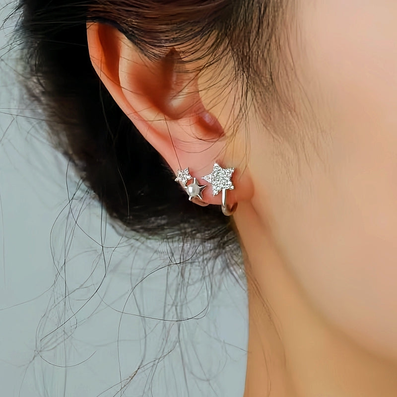 Sterling Silver Star And Pearl Studs