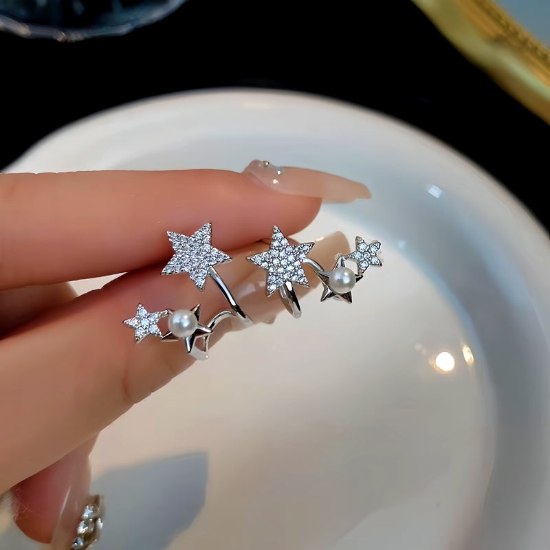 Sterling Silver Star And Pearl Studs