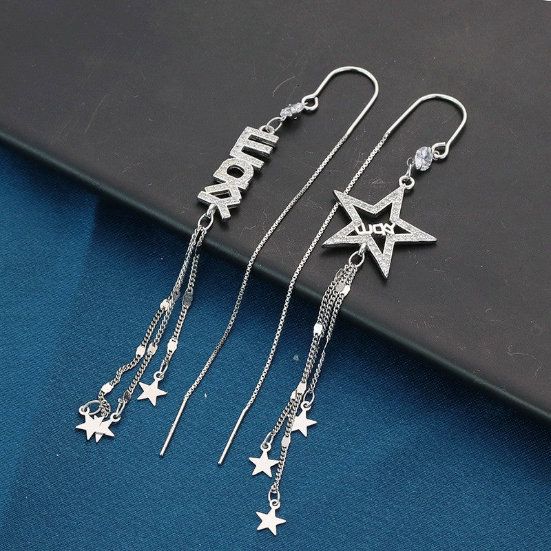 Sterling Silver Star LUCKY Tassel Threader Earrings
