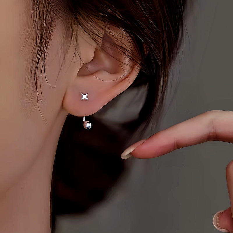 Sterling Silver Star Round Bead Earring