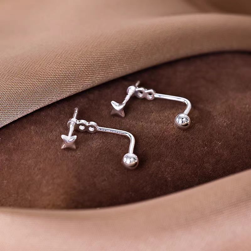 Sterling Silver Star Round Bead Earring