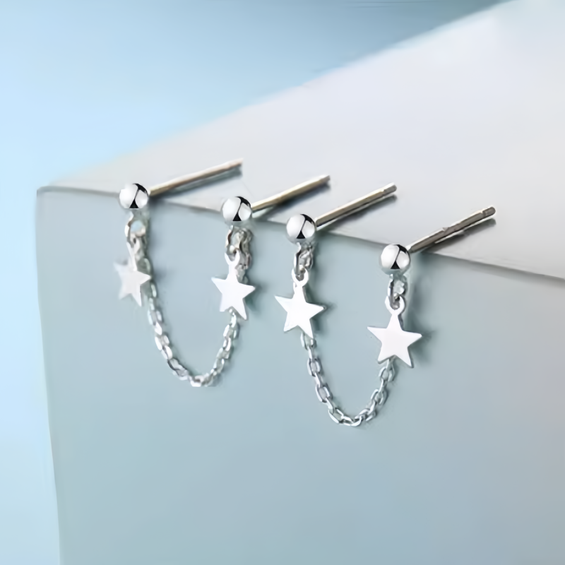 Sterling Silver Star Tassel Earrings
