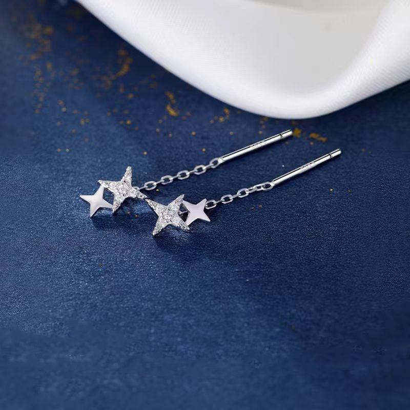 Sterling Silver Star Threader Earrings