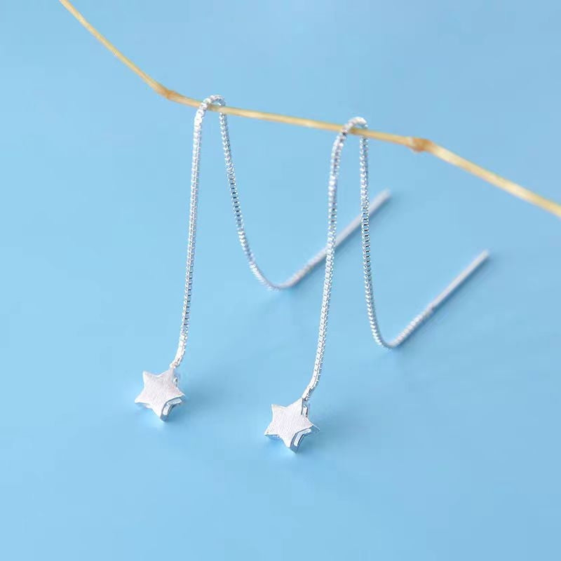 Sterling Silver Star Threader Earrings