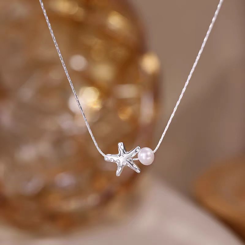 Sterling Silver Starfish Natural Pearl Necklace