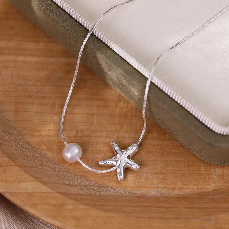 Sterling Silver Starfish Natural Pearl Necklace