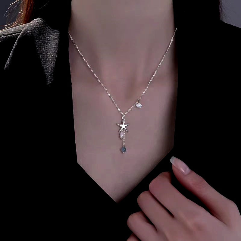 Sterling Silver Starfish Shell Natural Pearl Necklace