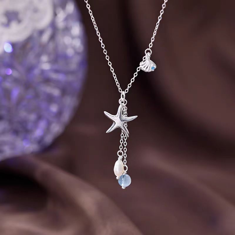 Sterling Silver Starfish Shell Natural Pearl Necklace